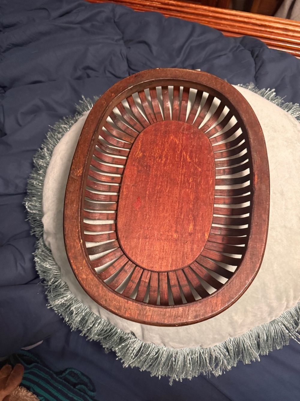 Wooden Decorative Oval Basket - Warm Mahogany Tone - Picture 3 of 8